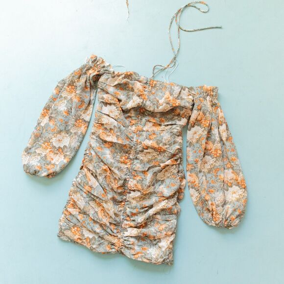 Hello Molly Basque Country Sage Long Sleeve Ruched Bodycon Mini Dress Size US 2 - Picture 2 of 10